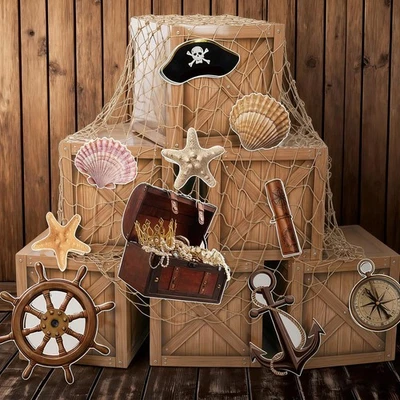 Decoraciones de fiesta pirata Gameza 17 piezas baúl de coche náutico golosinas cabina de fotos accesorios Foto 1 de 4