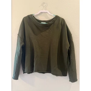 Eileen Fisher Long Sleeve Green Raw Edge Hem Pullover Sz L Sweatshirt - Picture 1 of 5