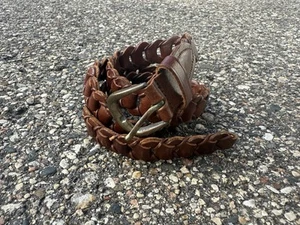 Vintage Brown Braided Leather Belt Brass Buckle Made in India 39” Total Length - Picture 1 of 8