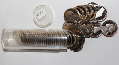 1977 S PROVA Jefferson níquel 40 rolo de moedas 5c moedas de cinco centavos em tubo feito nos EUA - Imagem 1 de 4