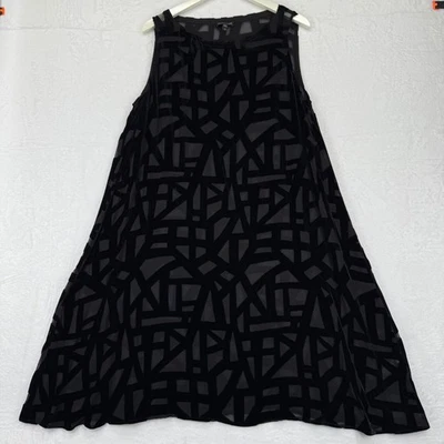 Eileen Fisher Black Geometric Velvet Burnout Sheer Sleeveless Maxi Dress L - Image 1 of 4