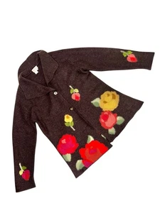 VTG WOOL TAPESTRY SWEATER CARDIGAN HIPPIE MOD SHABBY CHIC BOHO WHIMSICAL FAIRY L - Picture 1 of 23