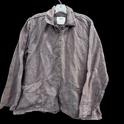 FLAX Linen Jacket Shirt Womens Small Maroon Jeanne Engelhart Artisan Boho Snap - Image 1 of 4