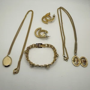 Vintage goldfarben Schmuck Medaillon Halsketten 24" Armband 6,5" Ohrringe - Bild 1 von 15
