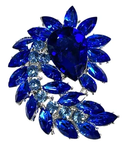 80er SCHÖNER KÖNIGSBLAUER GLAS STRASS SILBER BLUME SPRAY ANSTECKNADEL ANHÄNGER 3" - Bild 1 von 6