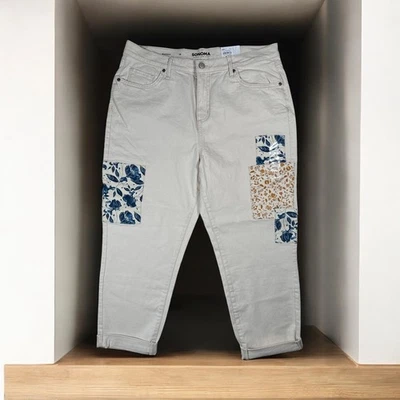 Sonoma Boyfriend Jeans High Rise Straight Leg Floral Patchwork Womens Size 16 - Image 1 of 4