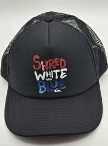 Quiksilver SHRED WHITE AND BLUE Trucker Hat Foam Snapback 55 cm Cap Mesh Black - Picture 1 of 9