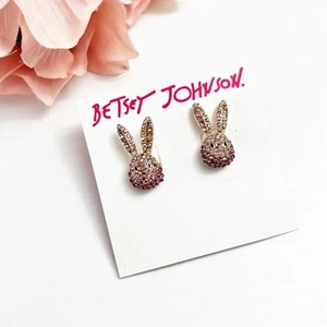 NEU Betsey Johnson rosa pave Kristall Hase Kaninchen Ohrringe - Bild 1 von 5