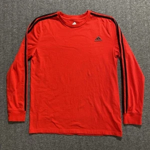 Adidas Youth Long Sleeve Red T-Shirt - Classic Black 3 Stripe Size L-14/16 - Picture 1 of 8