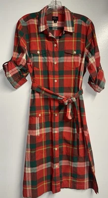 L.L. Vestido camisero Bean manga larga rojo verde algodón a cuadros para mujer 12 Foto 1 de 4