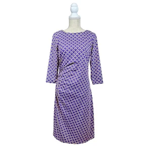 J McLaughlin Catalina Cloth Purple Gold Chain Print Dress Side Ruching Sz MD - Picture 1 of 11