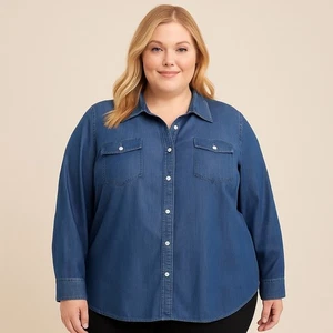 Torrid Chambray Denim Shirt Blouse Size 3 Long Sleeve Plus Classic Casual Layer - Picture 1 of 10