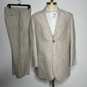 Perry Ellis Linen Suit Classic Fit Two Button Linen Beige 42R 35W - Picture 1 of 17