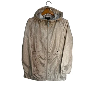 Jones New York Polka Dot Raincoat Lightweight Hooded Jacket Beige SZ Medium - Picture 1 of 5