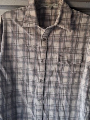 Vtg Criquet Mens Pearl Snap Corduroy Tan/Gray Long Sleeve Shirt Large Cotton - Image 1 of 4