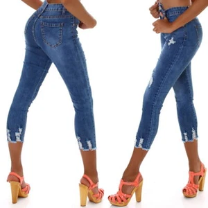 Damen High-Waist Capri-Jeans Skinny Stretch Destroyed Slim Sexy Bodycon 7/8 - Bild 1 von 35