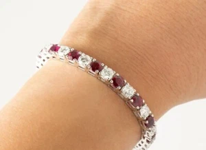 9Ct Lab Created Ruby & Diamond Women 7.5" Tennis Bracelet 14K White Gold Plated - Picture 1 of 8