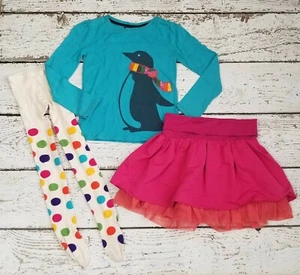 GAP KIDS 12 Girls Teal Penguin Sequin Tee Pink Tulle Skirt & Polka Dot Tights  - Picture 1 of 7