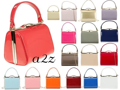 A2ZUKFASHION Ladies Vintage Patent Box Handbag Clutch Bag Top Handle Evening Bag Purse New UK