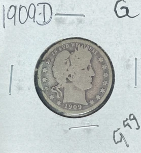 Cuarto de plata barbero 1909-D - bueno ~bonita moneda~ - Imagen 1 de 2