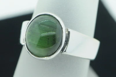 Anillo de piedras preciosas de berilo natural ojo de gato verde oro blanco 14K estilo Art Deco 5 1/8 Foto 1 de 4