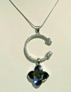 Schlangenkette Strass-Anhänger Farbe: silber, Kristall-Blume, modernes Design - Picture 1 of 4