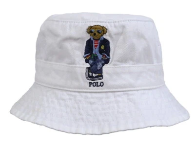 Polo Ralph Lauren Polo Bear Safari Bucket Cap Hat - White with Preppy Bear - Image 1 of 3