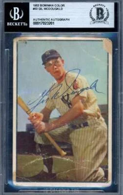Gil McDougald Beckett BAS Signed 1953 Bowman Color Autograph - Image 1 of 2