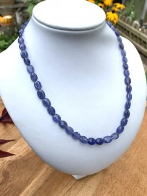 A++ Collares de cuentas de piedras preciosas ovaladas lisas de tanzanita azul natural de 18" para hombres y mujeres Foto 1 de 4