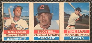 1976 HOSTESS 3 CARD PANEL HANK AARON/BUDDY BELL/STEVE BRAUN RARE!