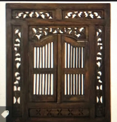 Ventana de madera de caoba recuperada tallada a mano Foto 1 de 3