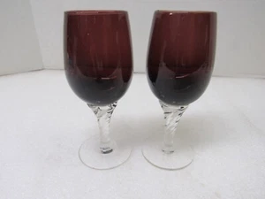 1960’s Empoli Italian Art Amethyst Twisted Stem Cordial Glass Set Of 2 MCM - Picture 1 of 14