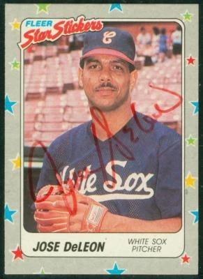 Autógrafo original de José DeLeón de los Medias Blancas en una pegatina Fleer Star 1988 Foto 1 de 2