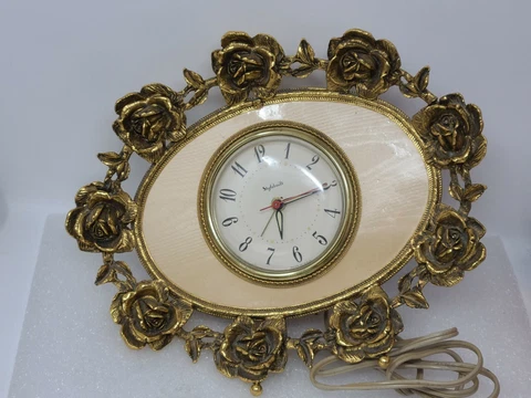 Vintage Stylebuilt Clock Vanity Decor Ormolu Rose Gold Tone Frame Cover