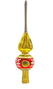 Vintage Finial Dimple Reflector Glass Tree Topper Stenciled 12" Poland MCM Decor - Picture 1 of 12