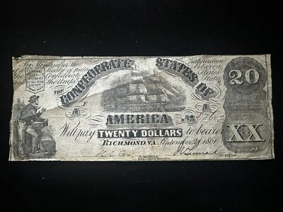 1861 T-18 $20 The Confederate States of America Note - CIVIL WAR Era Nt1634 - Image 1 of 4