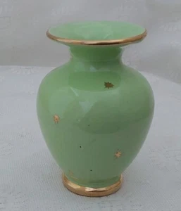 Signed L. Walton Mexico 3 1/2" Tall Turquoise Queen Gold Trim Pottery Vase - Picture 1 of 4