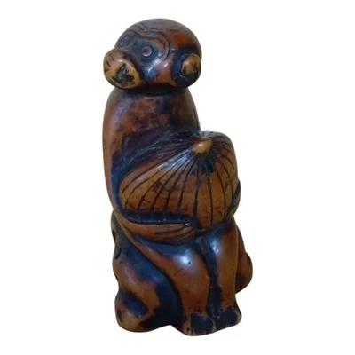 Ancien singe de collection Edo Tsuge Wood Netsuke sculpture japonaise conçu - Photo 1/4