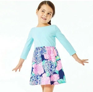 Lilly Pulitzer GIRLS MOCHI DRESS High Tide Navy Size Medium - Picture 1 of 7