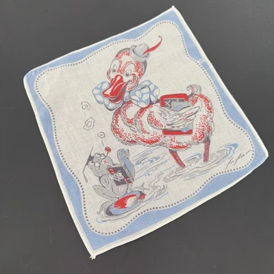 Lenço infantil vintage Tom Lamb pato indo para a escola professor sapo - Imagem 1 de 4