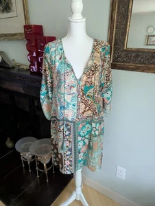 Tolani Womens M Silk Short Dress/Long Tunic Multi Mixed Paisley Boho Peasant 160 - Picture 1 of 11