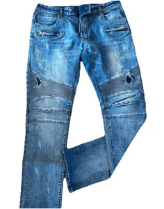 Balmain Paris Men’s Motorcycle Biker Denim Jeans Blue Size 36 / 32 - Picture 1 of 10