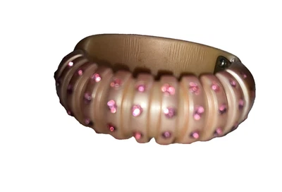 Vintage 1950s Faded Pink Thermo Plastic Pink Rhinestones Clamper Bracelet - Image 1 of 4