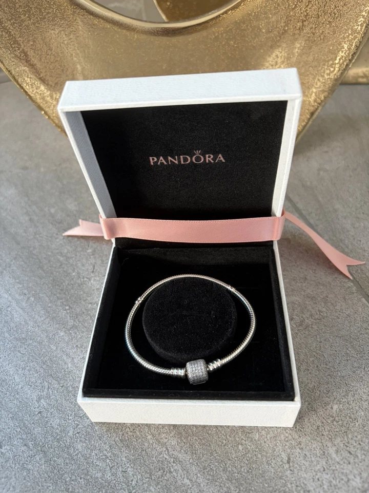 Schlangen-Gliederarmband mit Zylinder-Verschluss steinbesetzt PANDORA Armband  - Bild 1 von 1