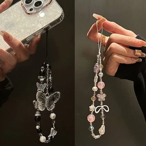 Y2K Crystal Butterfly Phone Chain Phone Charm Chain Phone Bag Accessories - Photo 1 sur 9