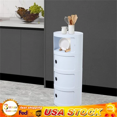 Moderno gabinete de almacenamiento de mesa auxiliar multifuncional de cuatro capas, mesita de noche redonda Foto 1 de 4