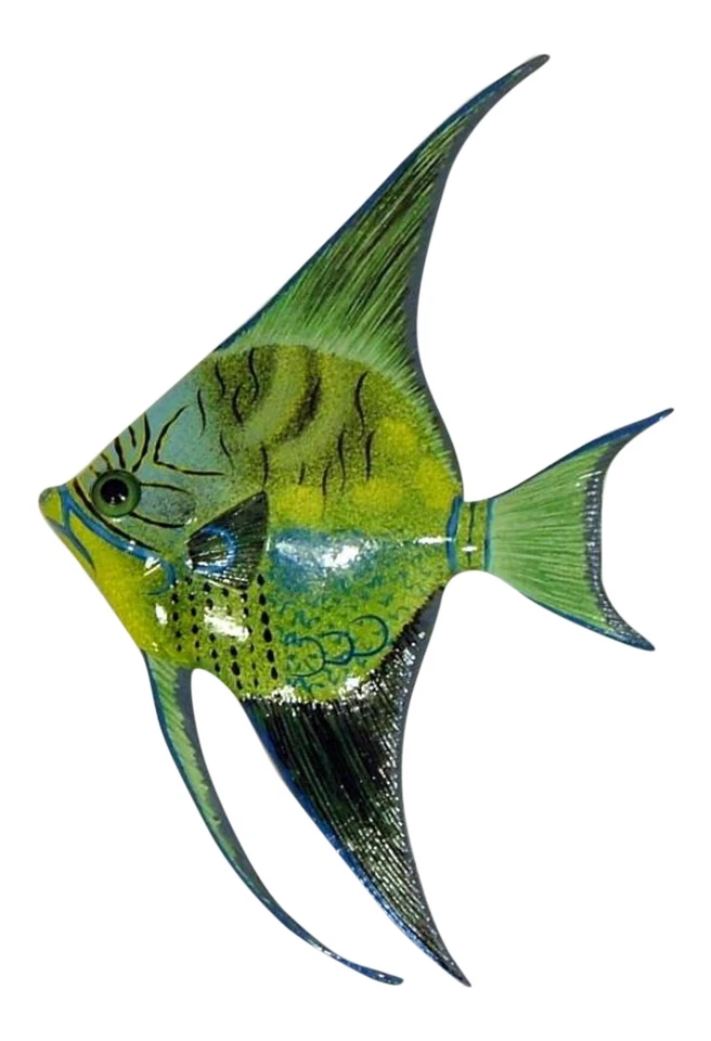 Tropical Bright Yellow Green Striped Angel Fish Hanger Bath Decor - Image 1 of 1