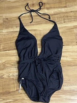 Traje de baño Seafolly para mujer halter de una pieza negro clásico sexy talla 10 Foto 1 de 3