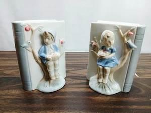 Vtg 50's Le Go Dimensional Boy and Girl Ceramic Book Ends - Picture 1 of 15