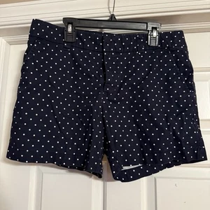 Tommy Hilfiger Size 6 Polka Dot Falt Front Shorts Navy Button Zip Pocket Women’s - Picture 1 of 7